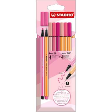 Set 4 fineliner point 88 + 4 pennarelli pen 68 shades of pink stabilo