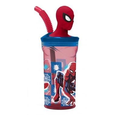 Spiderman bicchiere con cannuccia 3d tritan ml 360