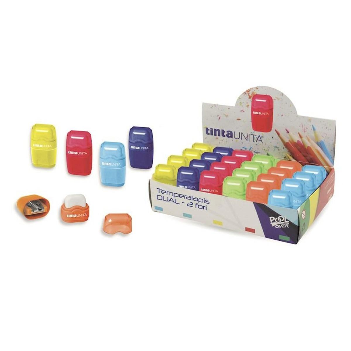 Temperamatite due fori con gomma tinta unita