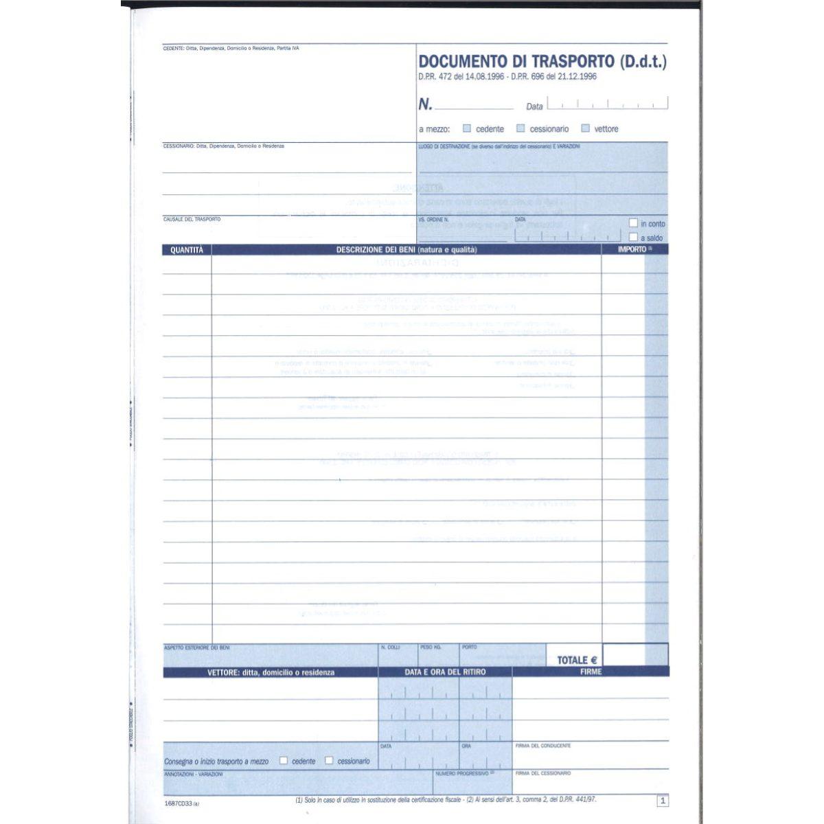 Documento di trasporto a4 data ufficio