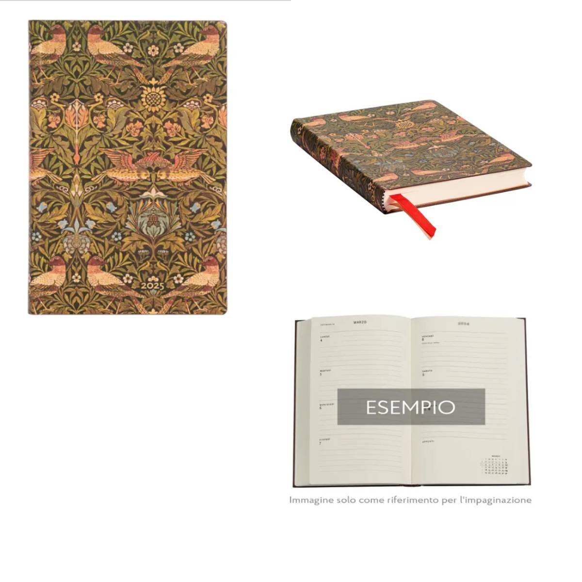 Agenda 2025 settimanale orizzontale 12 mesi in italiano paperblanks uccelli morris mini flexi cm 14x10
