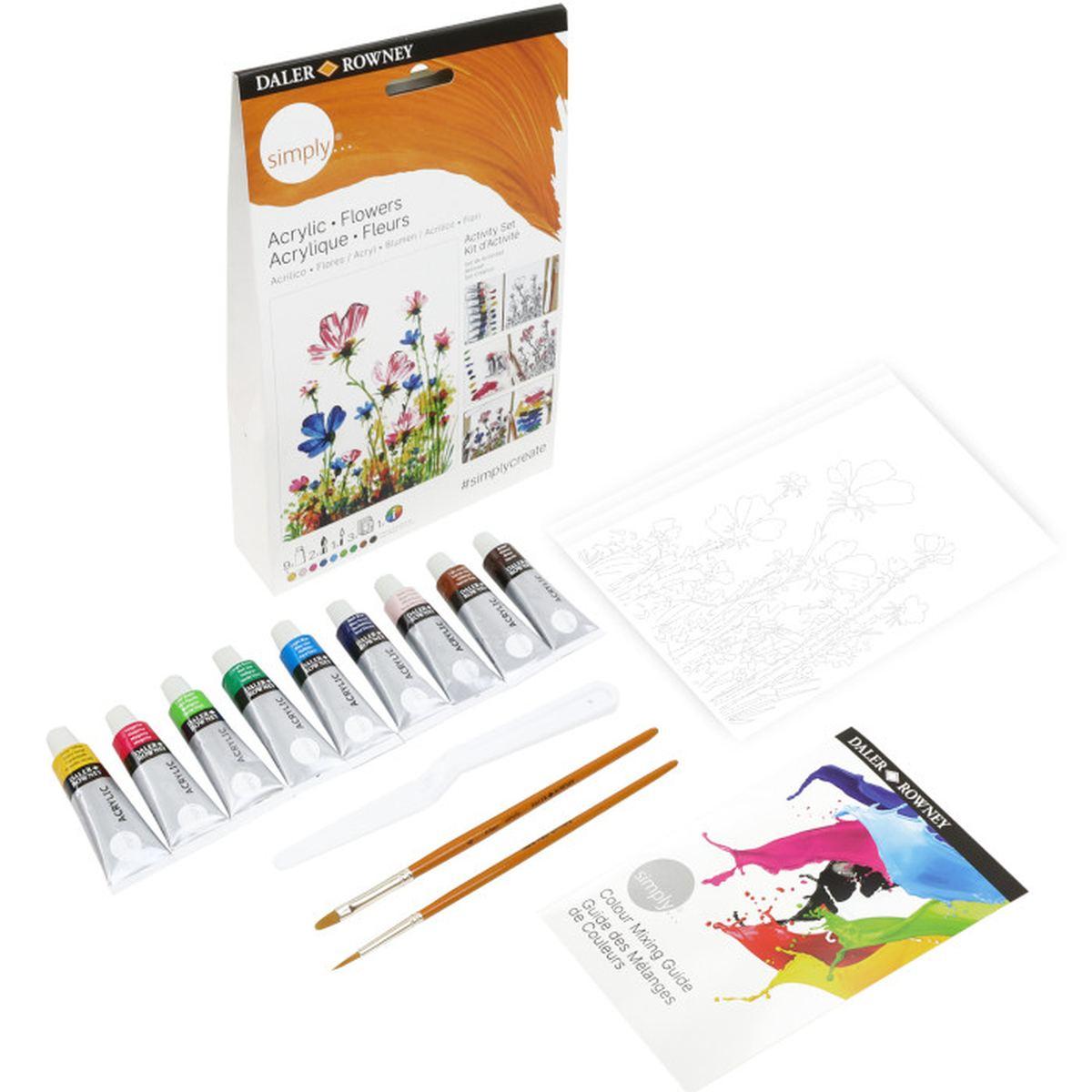 Starter set activity colori acrilici soggetto fiori simply daler-rowney