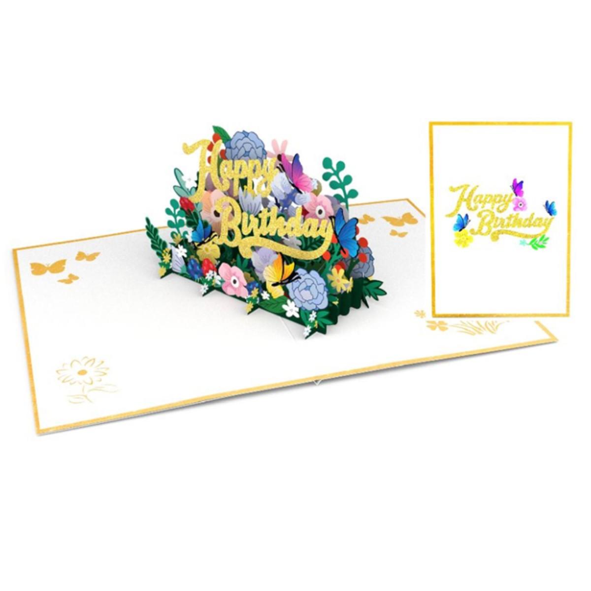 Biglietto auguri kirigami happy birthday flowers