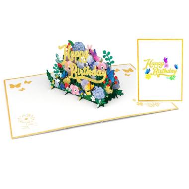 Biglietto auguri kirigami happy birthday flowers