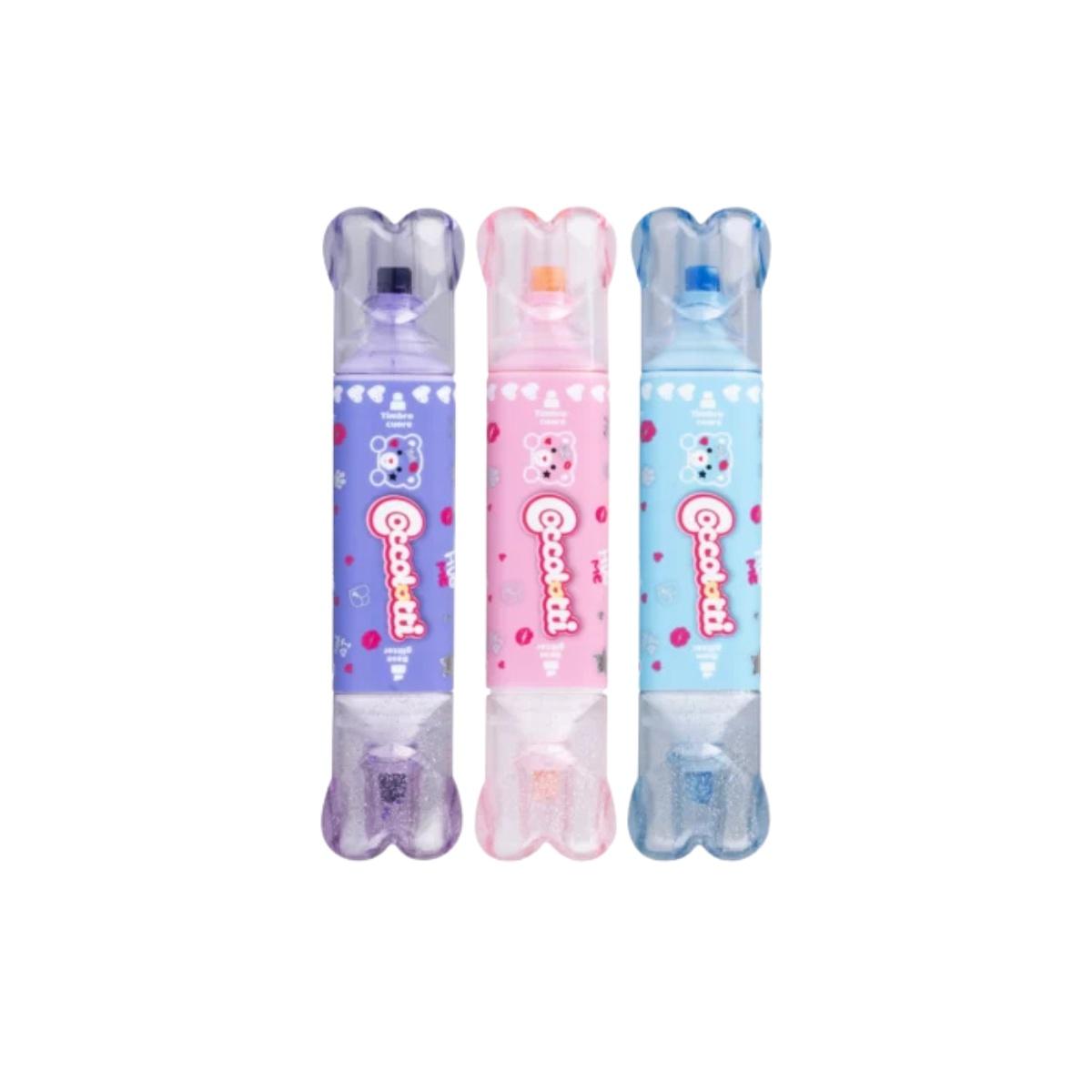 Evindenziatori glitter con timbrino coccolotti set 3 pezzi