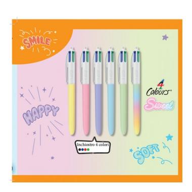 Penna 4 colori sweet fashion fusto pastello e arcobaleno