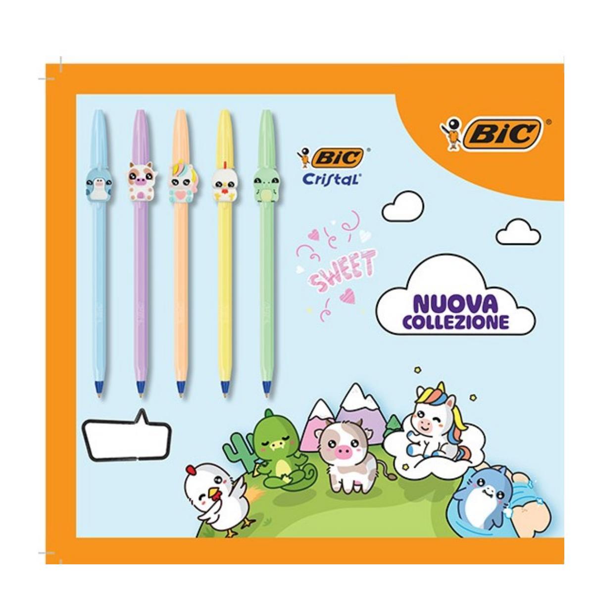 Bic cristal smile sweet con animaletto 3d colori pastello