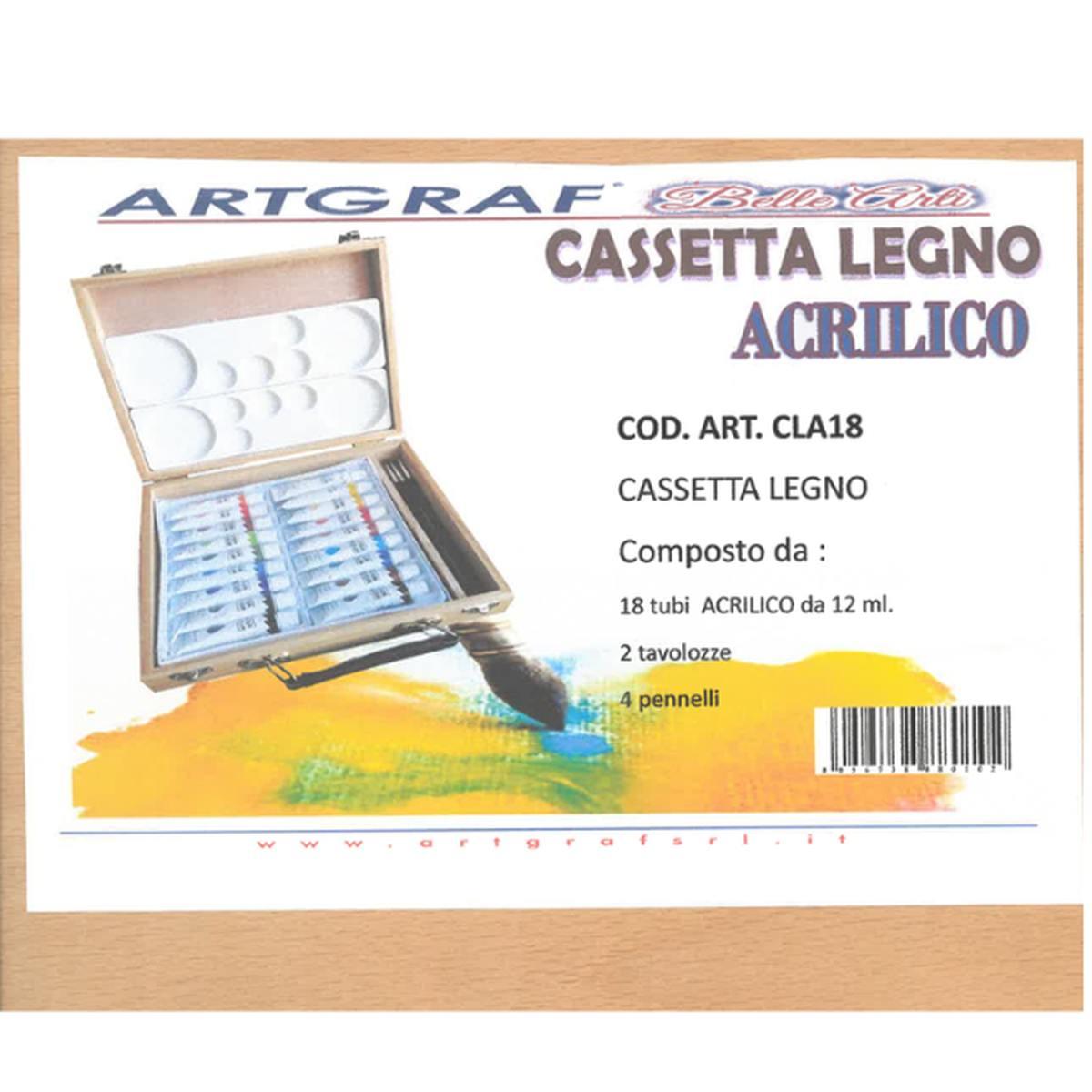 Cassetta in legno con 18 colori acrilici