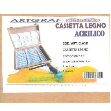 Cassetta in legno con 18 colori acrilici