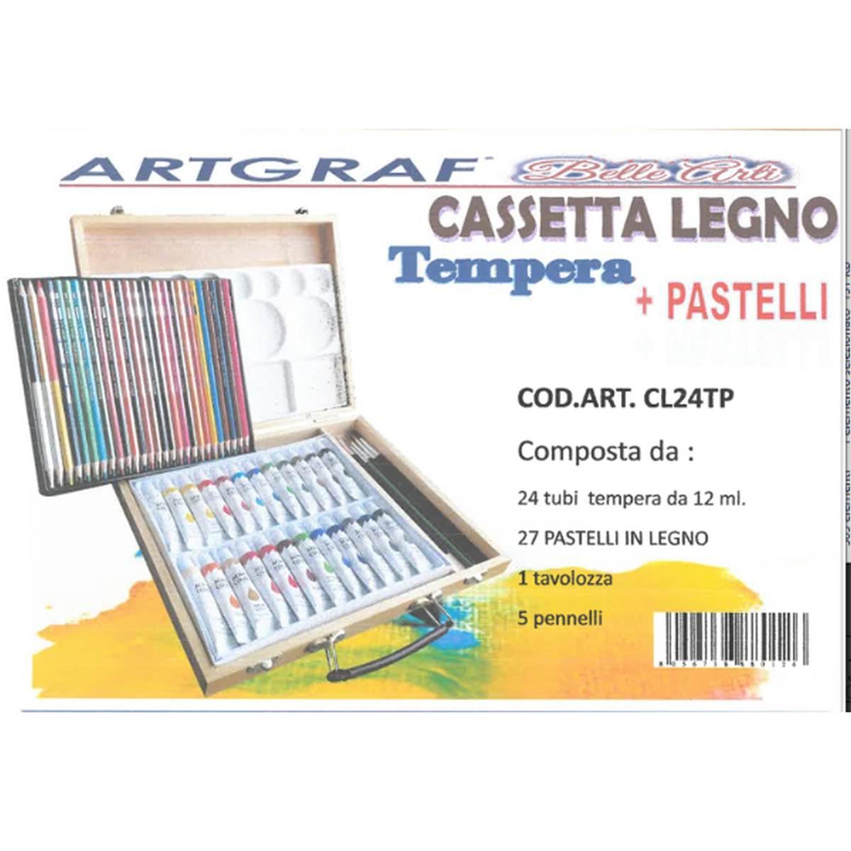 Cassetta legno tempera e pastelli