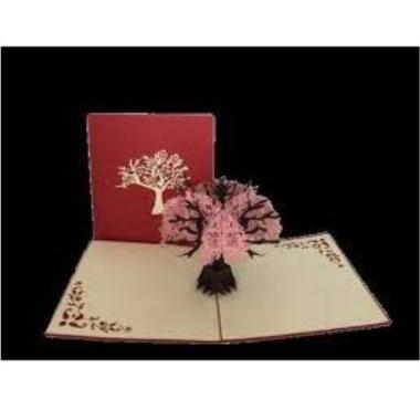 Biglietto auguri origamo albero fiori rosa