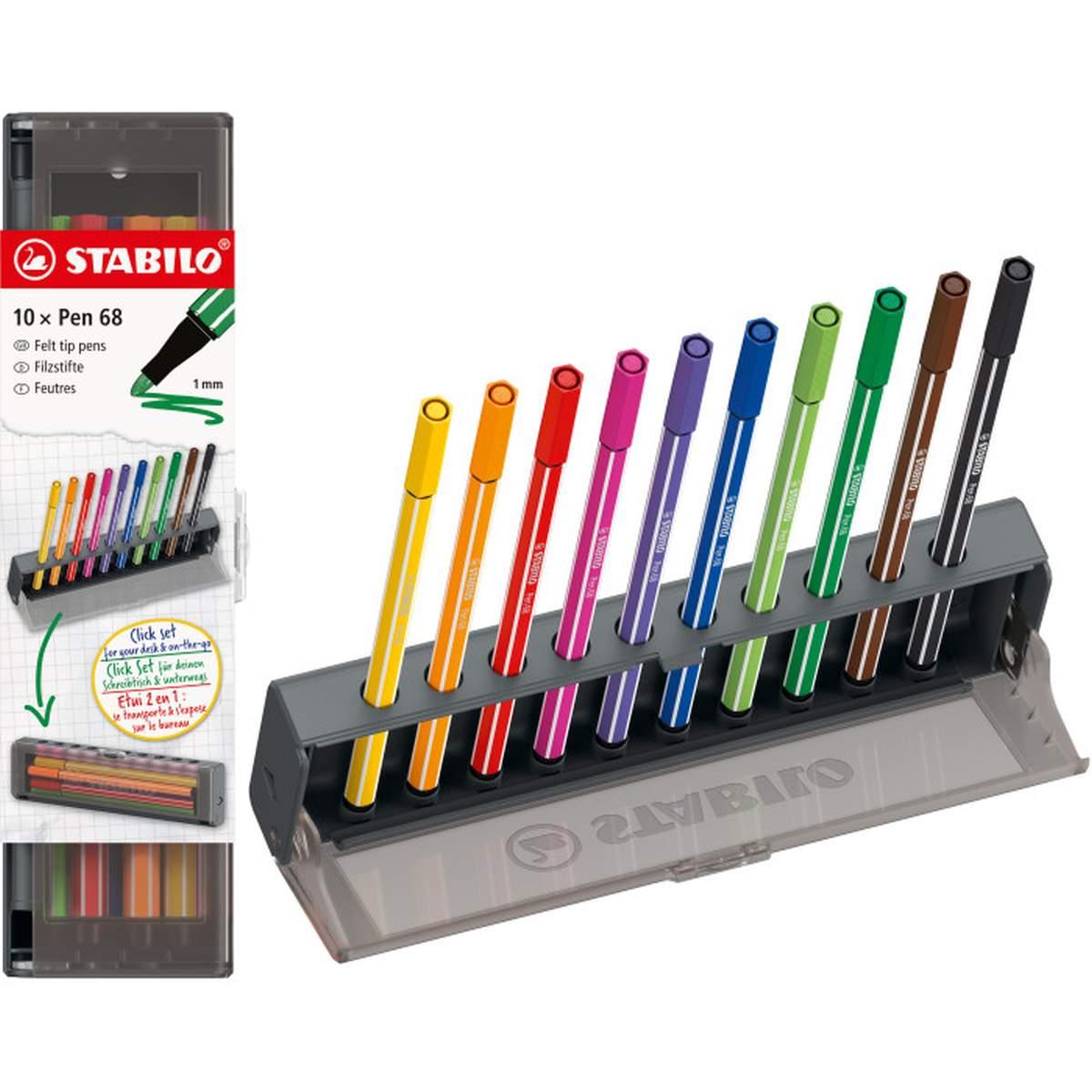 Pennarello pen 68 click set 10 colori stabilo