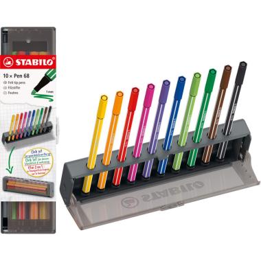 Pennarello pen 68 click set 10 colori stabilo